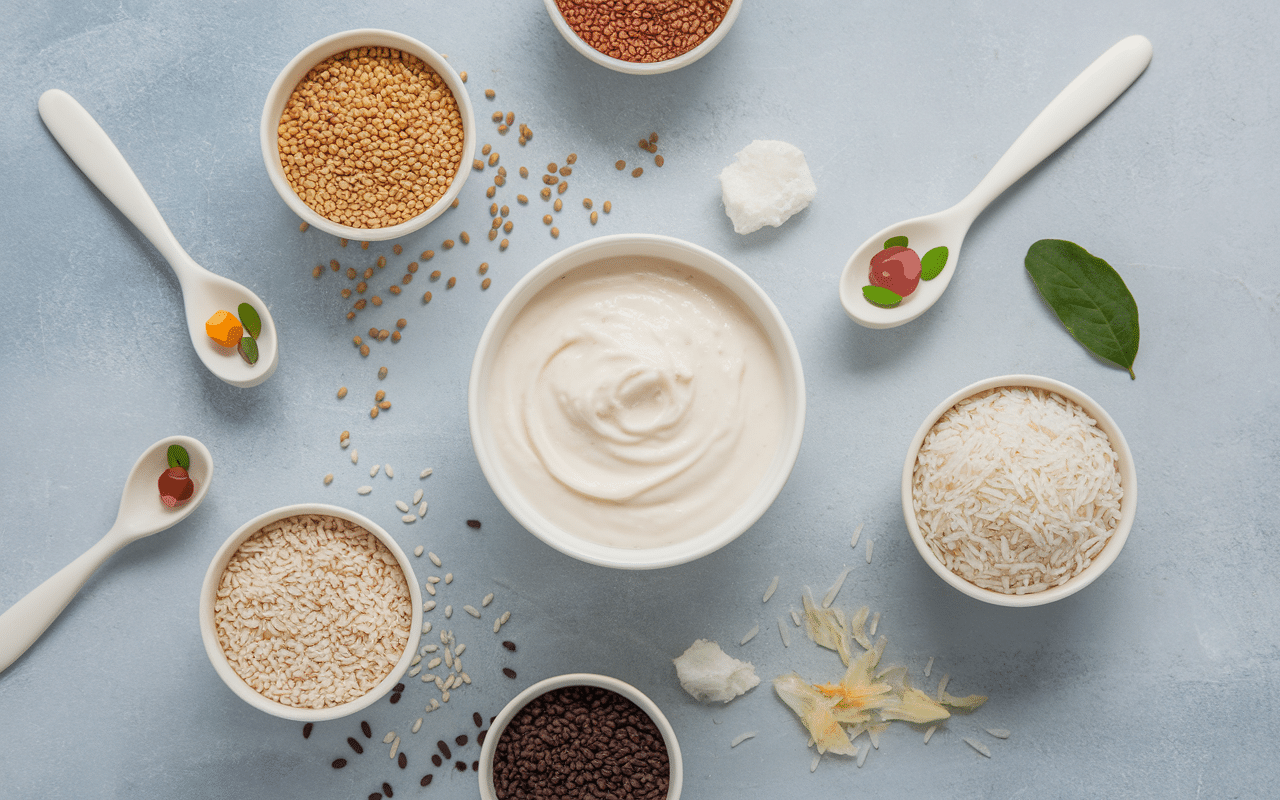 Bol de crème de riz avec éléments nutritifs
