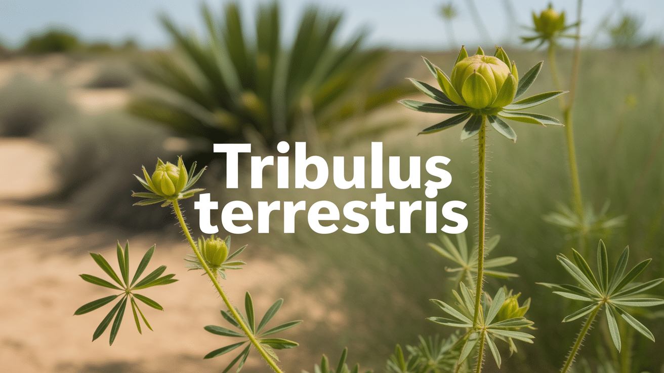 Tribulus terrestris fruits épineux et feuilles vertes en gros plan