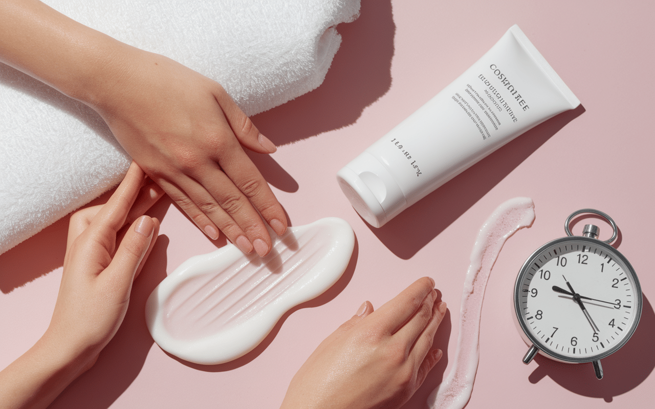 Mains appliquant gel Percutafeine sur jambes