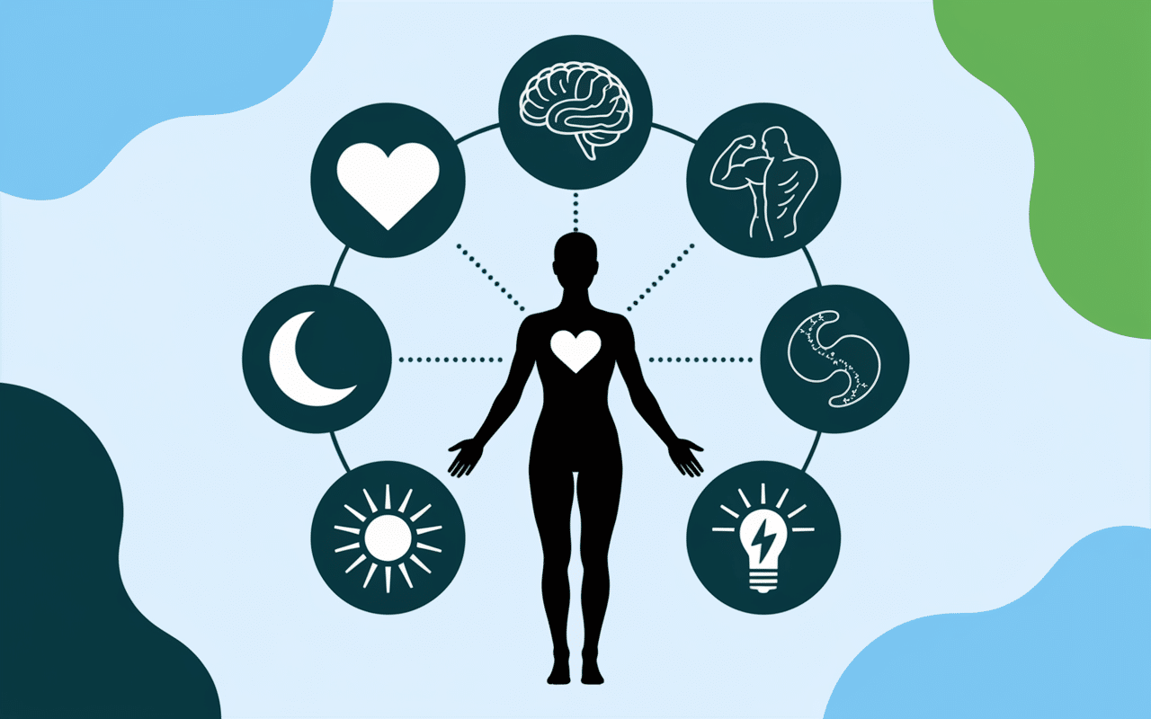 Silhouette humaine avec icônes de bienfaits du magnésium