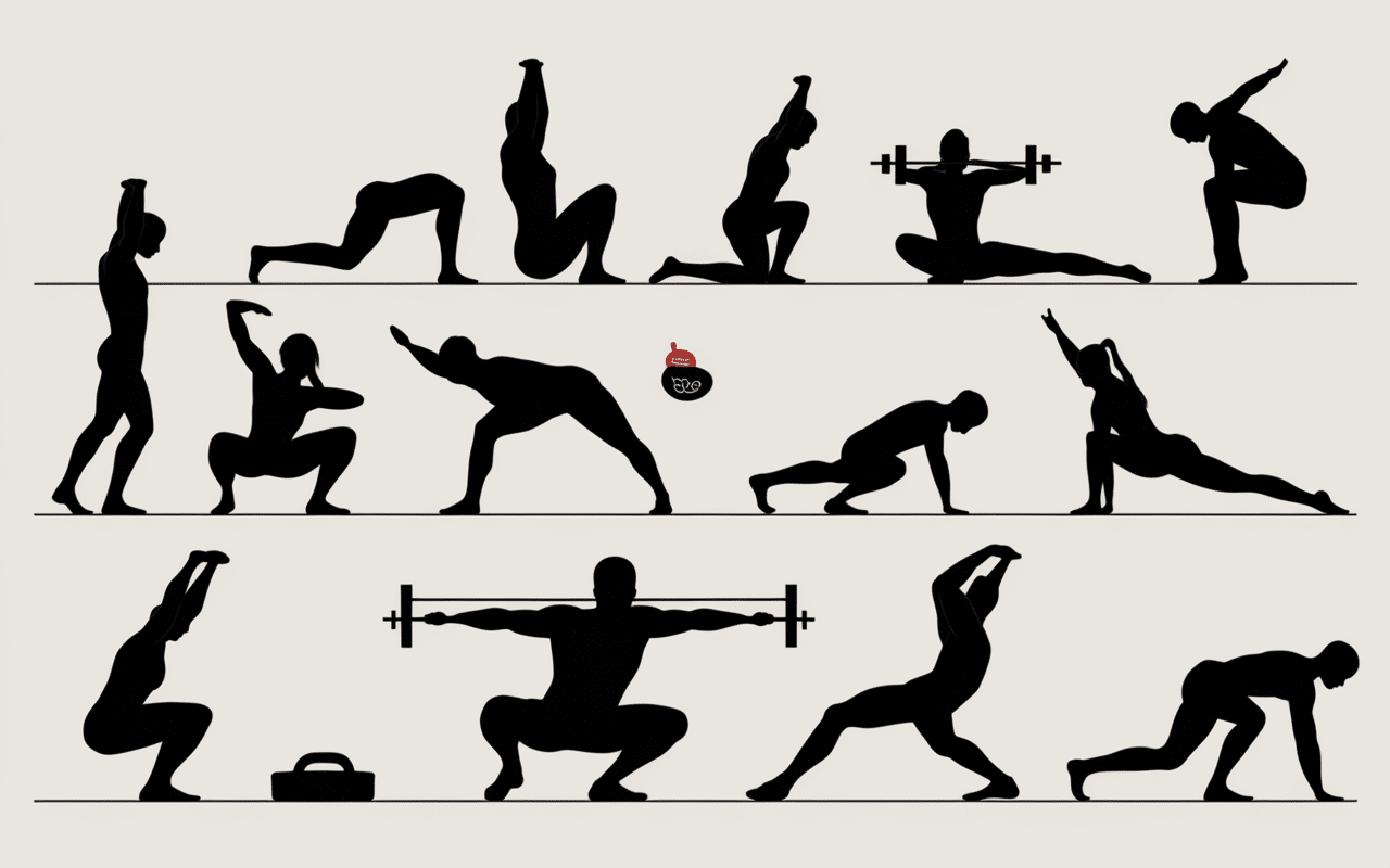 silhouettes callisthénie exercices pompes tractions squats planches