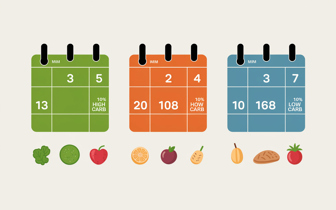 Calendrier hebdomadaire carb cycling avec jours glucides et sport