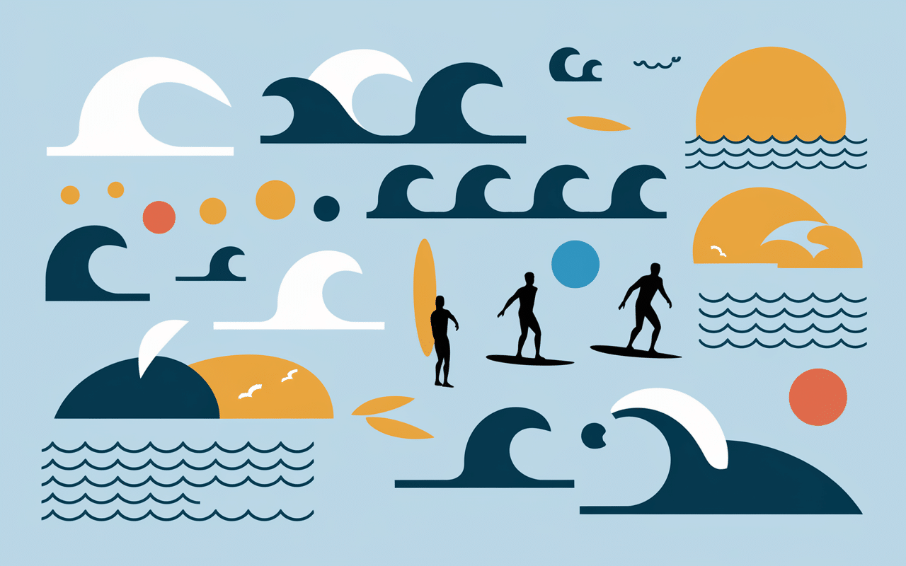 Carte illustrée spots surf pornic niveaux vagues