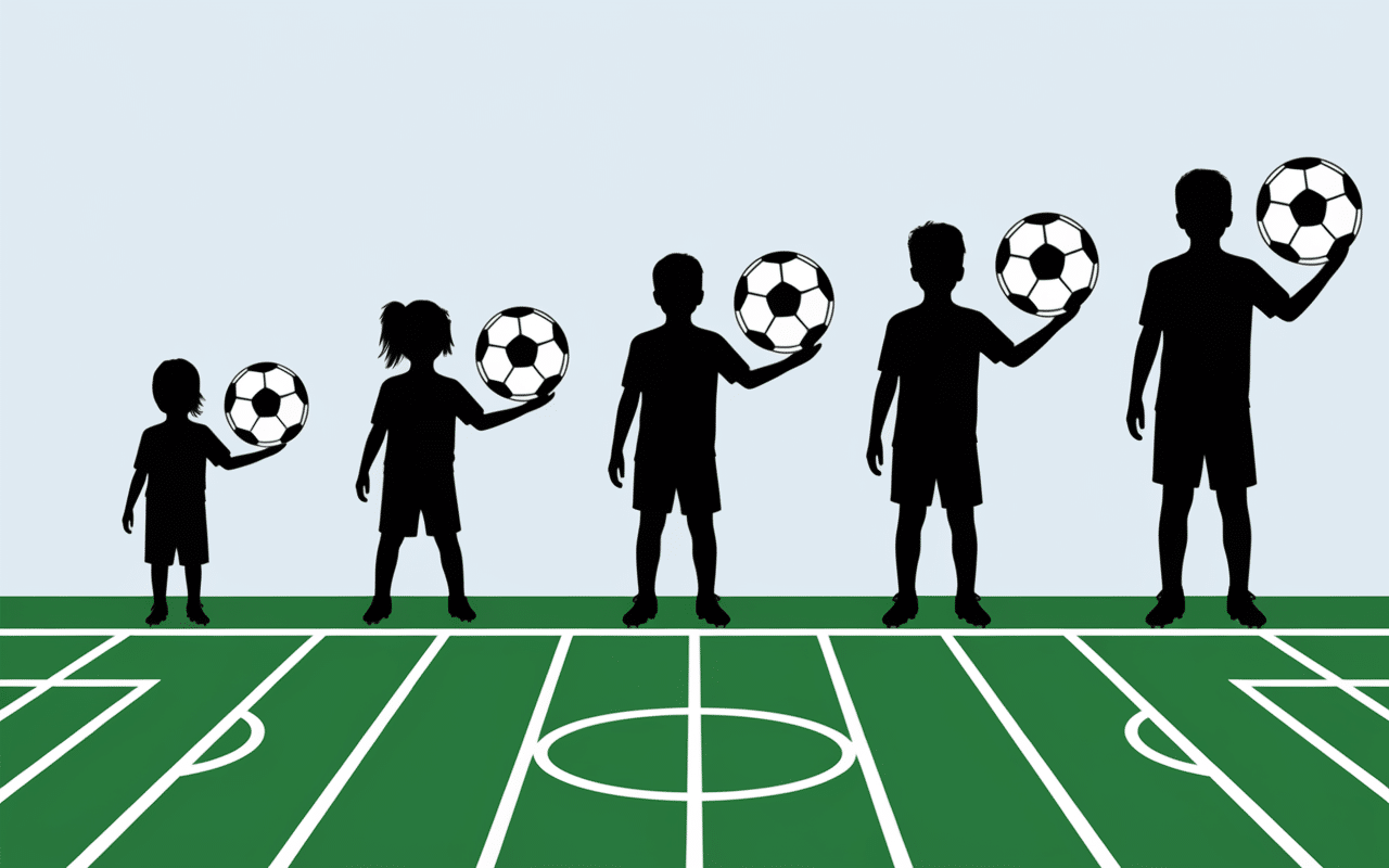 enfants avec taille ballon foot adaptées silhouettes progresser âge