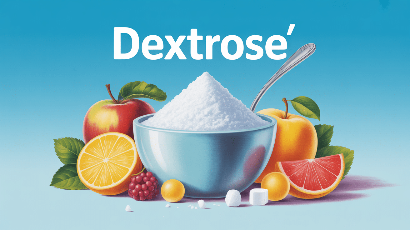 Poudre de dextrose blanche avec haltères et fruits