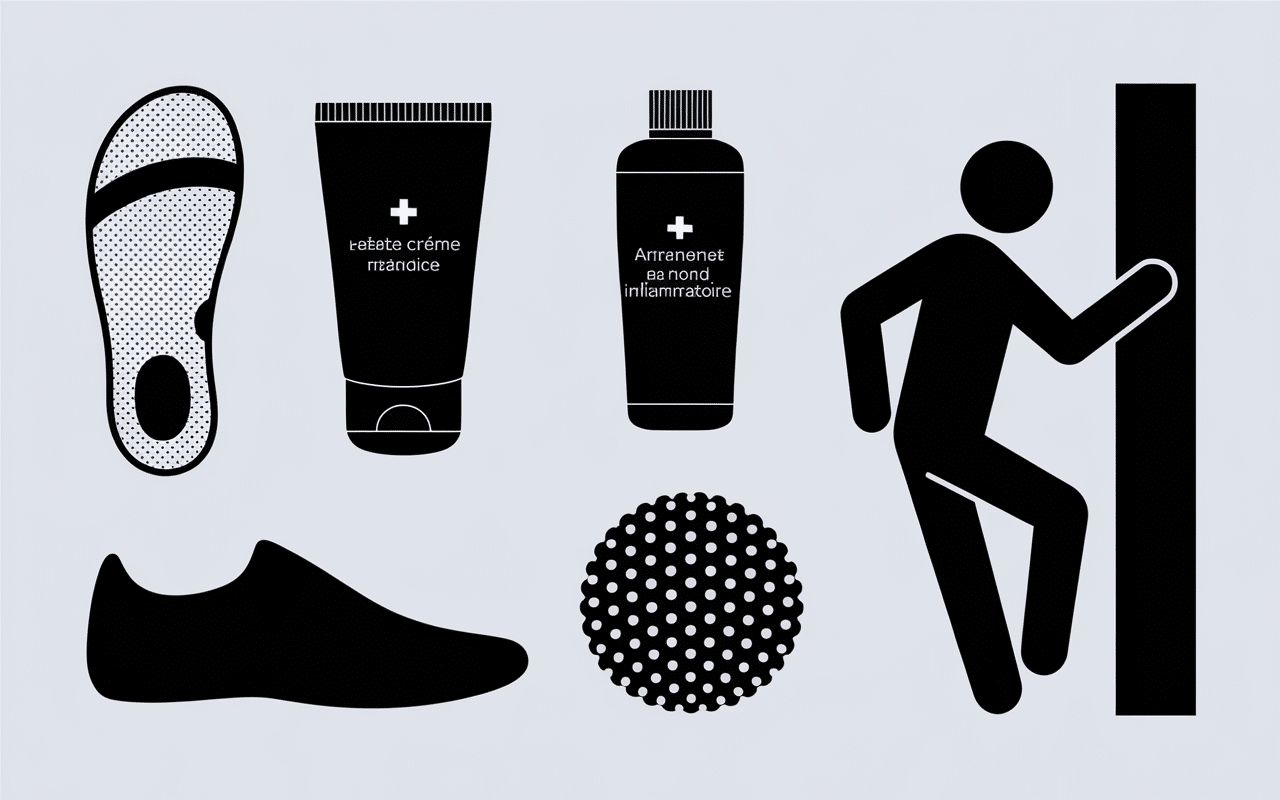 Elements de traitement douleur sous le talon ortheses creme et exercices
