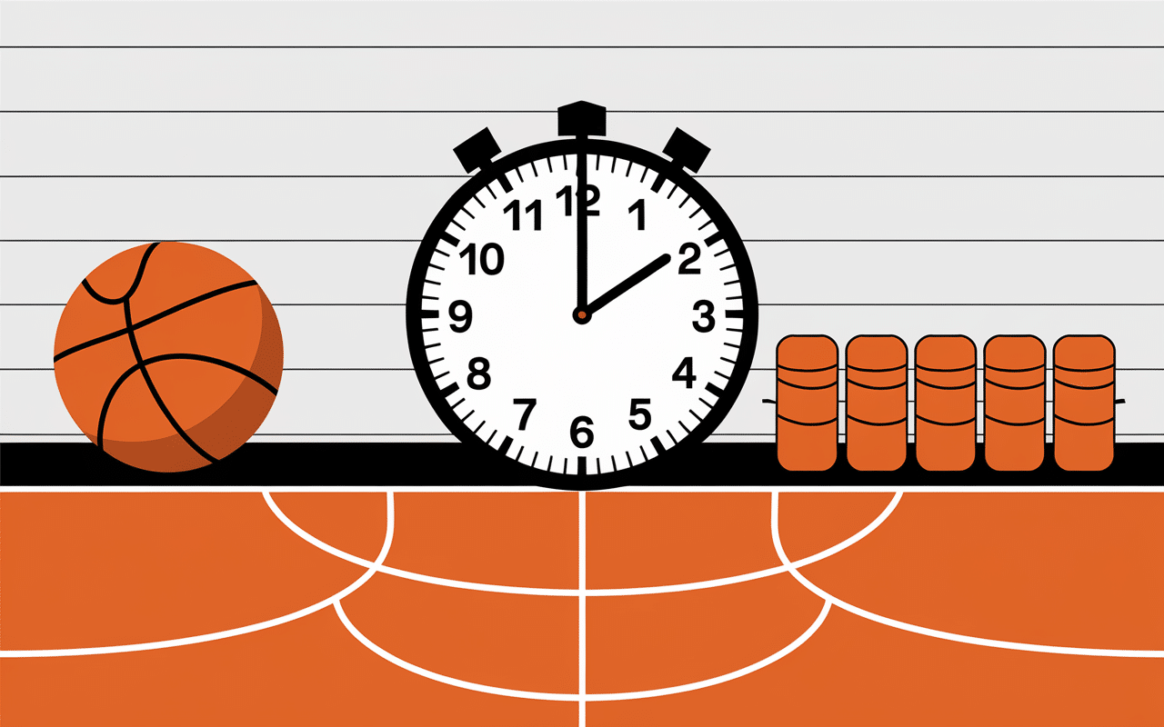 Chronomètre sportif avec ballon basket et chiffres 40 48 minutes