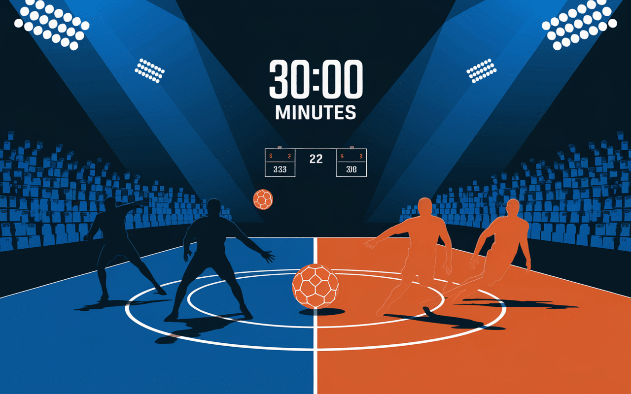 Chronomètres durée match handball officiel ballon joueurs en action