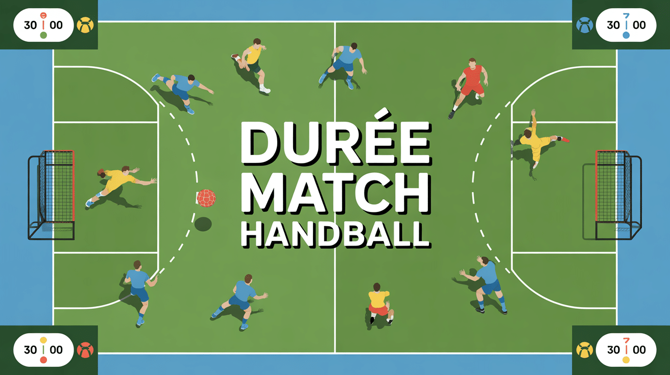 Vue aérienne terrain durée match handball joueurs silhouettes