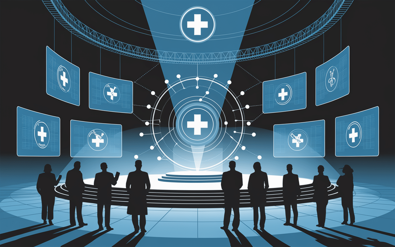 Illustration congres E Healthworld Santé medecins et ecrans digitaux connectes