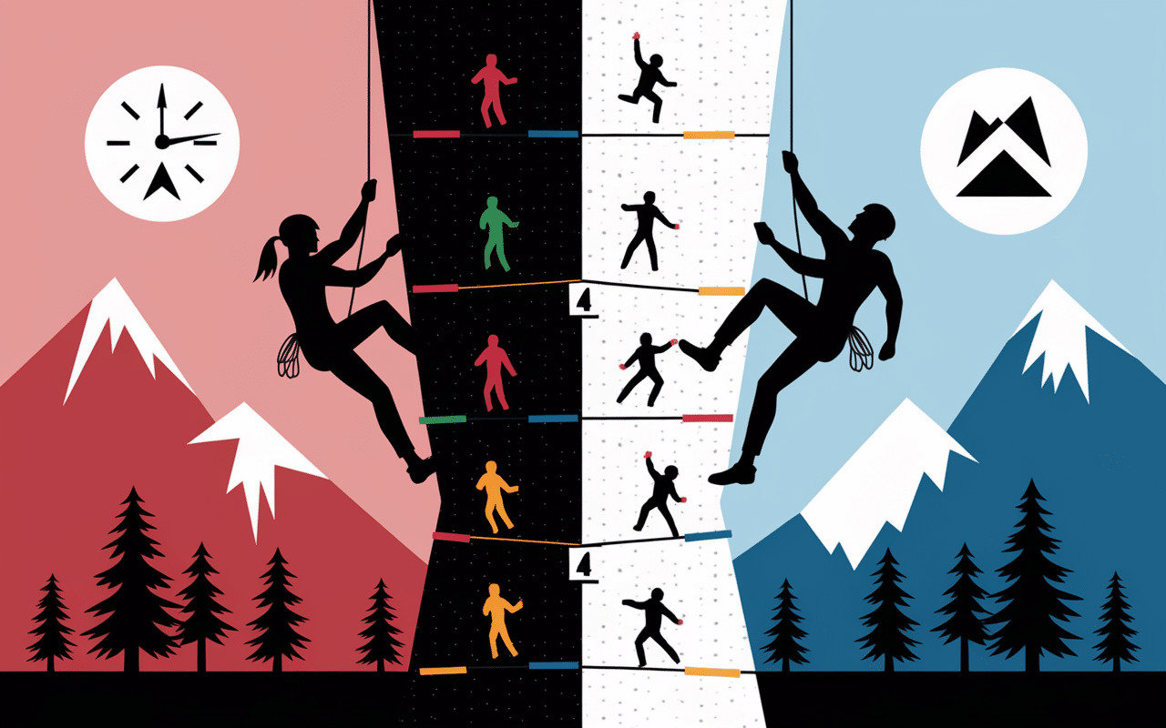 Murs bloc et difficulté, grimpeurs en action, chronomètre olympique