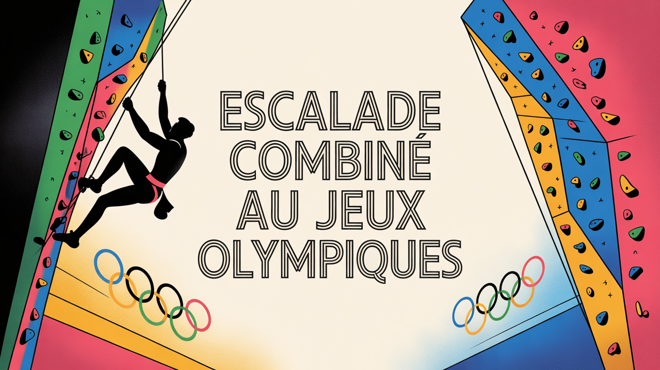 Silhouette grimpeur sur mur coloré, anneaux olympiques, escalade combiné