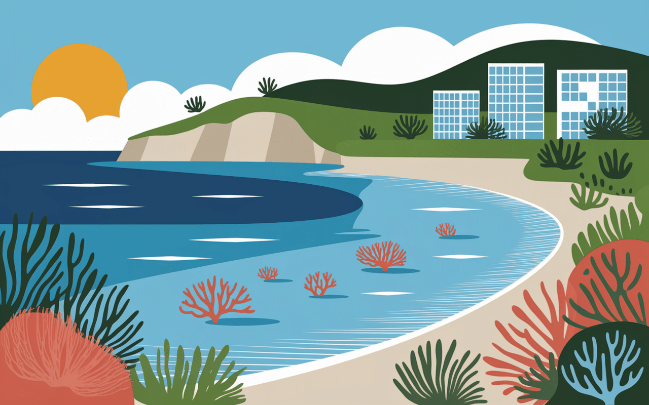 Panorama côtier de Hurghada avec récifs et eaux bleues