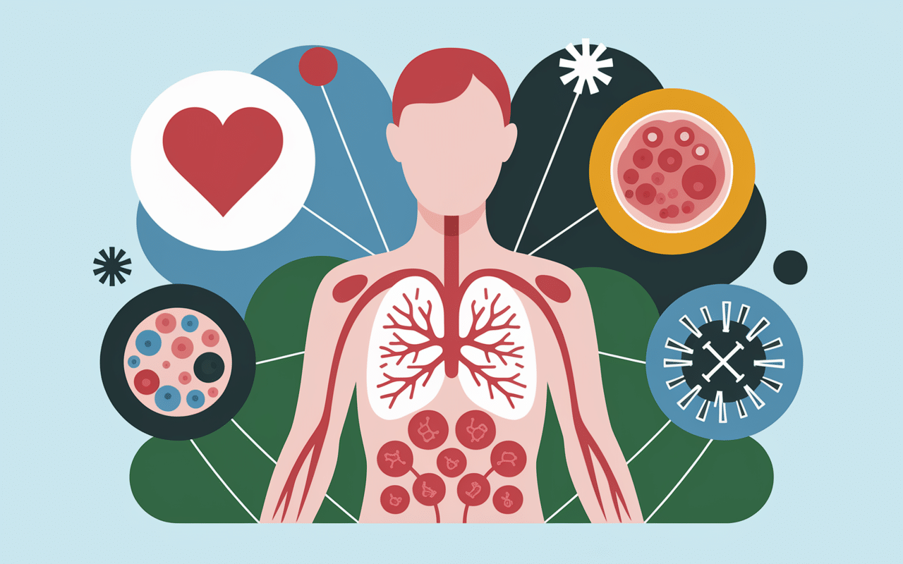 Silhouette humaine avec icônes de santé lysine