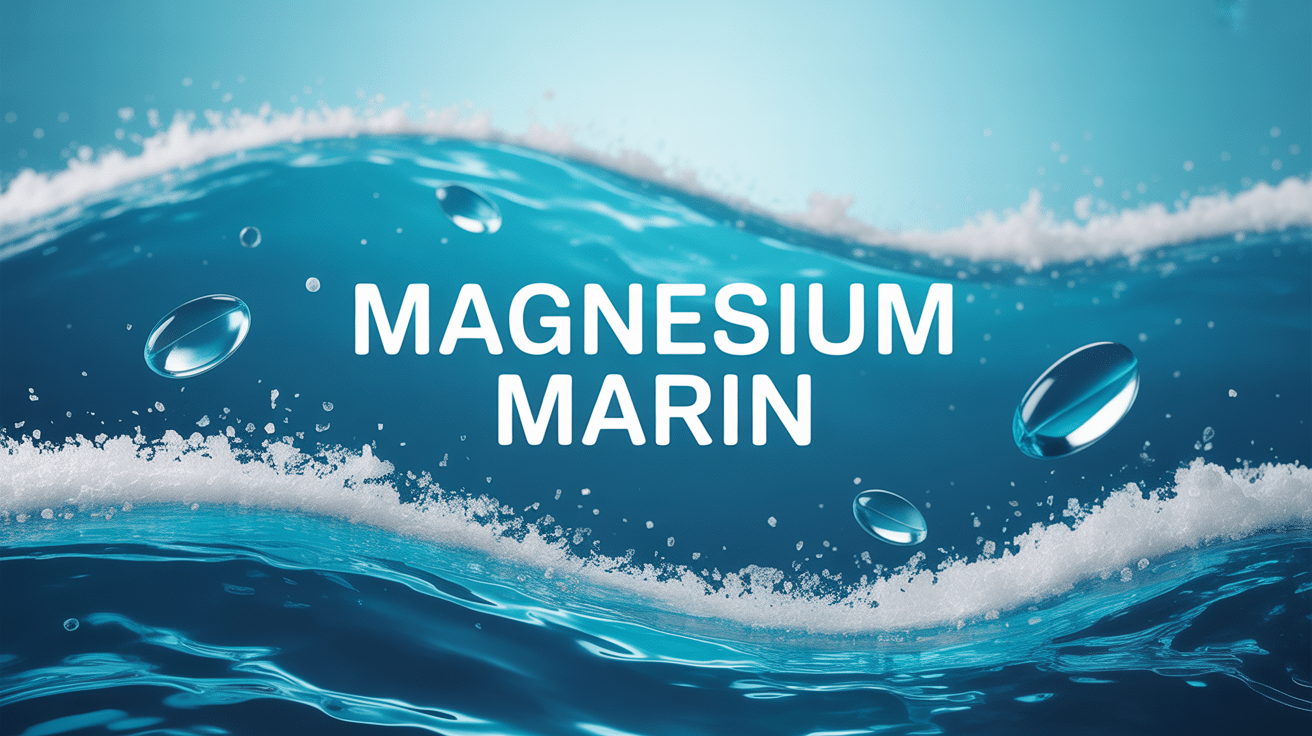Vague océanique turquoise avec cristaux de sel et gélules pour magnésium marin