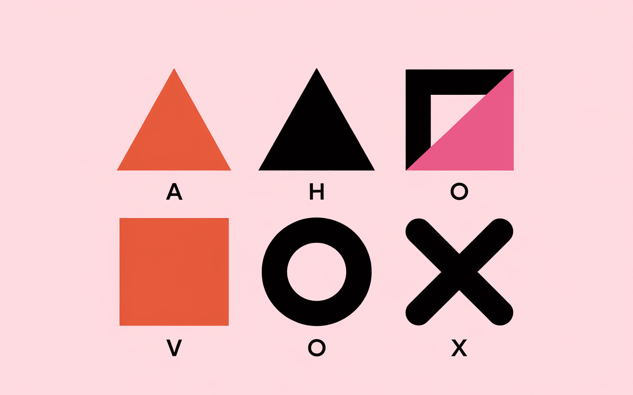 Schéma des morphologies A, V, H, O, X en formes géométriques