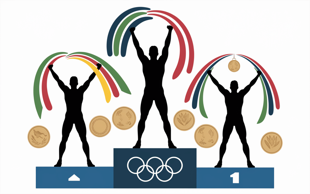 Podium avec grimpeurs et chronomètres records escalade de vitesse