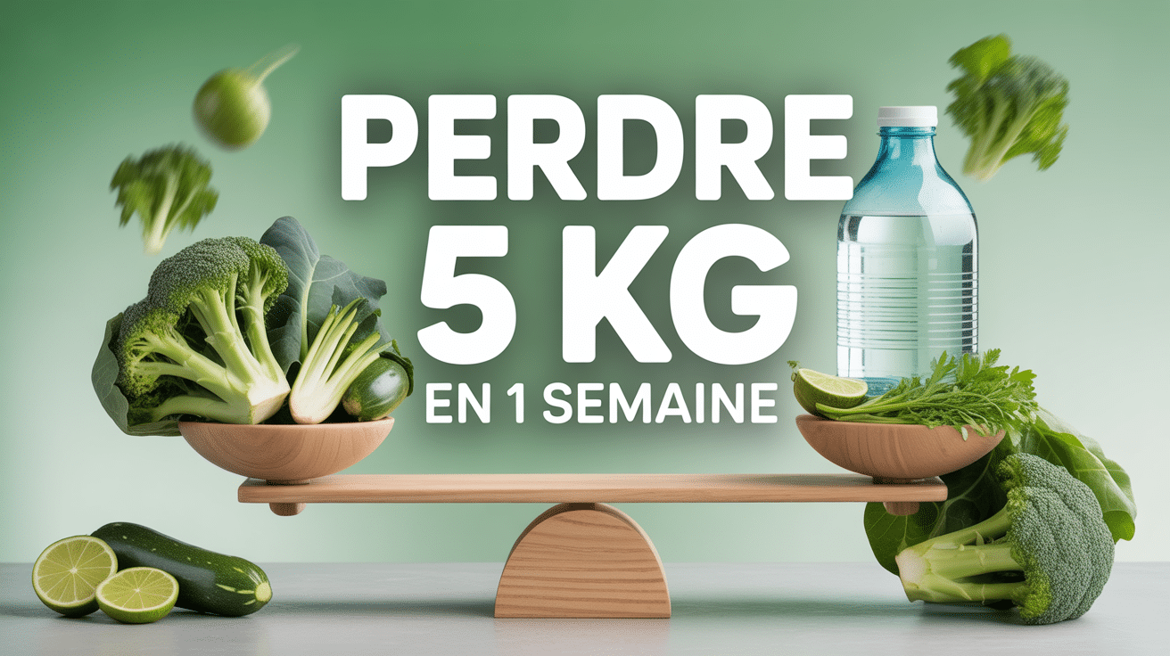 Balance moderne avec légumes verts et eau pour régime 5 kg en 1 semaine menu