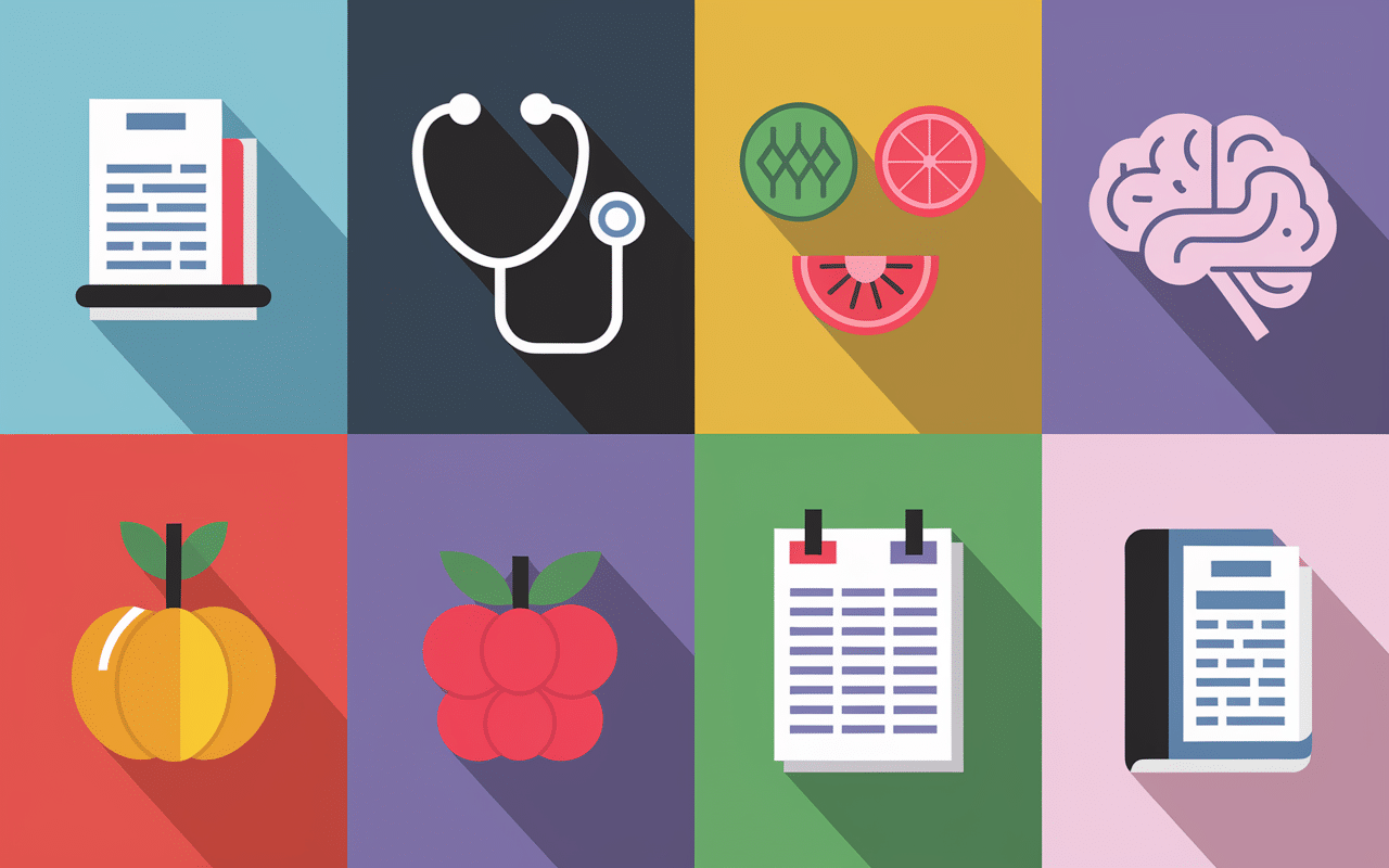 Icônes diversifiées contenu Sportrip sport nutrition santé