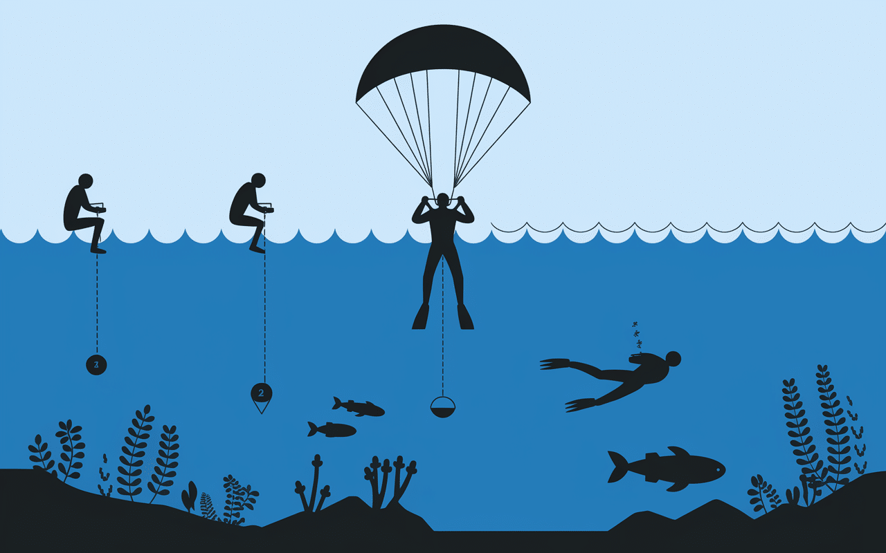 séquence étapes déploiement parachute palier plongeur