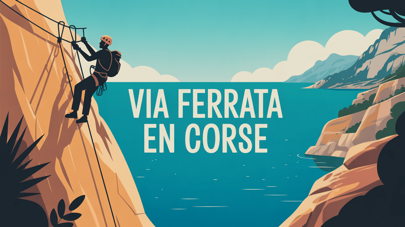 Grimpeur sur via ferrata corse falaise mer montagnes