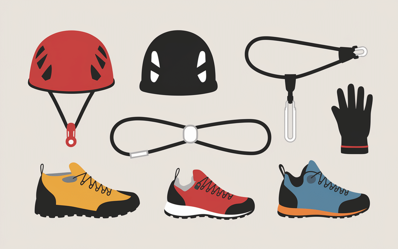 Equipement d'escalade pour via ferrata Vouglans casque baudrier et gants