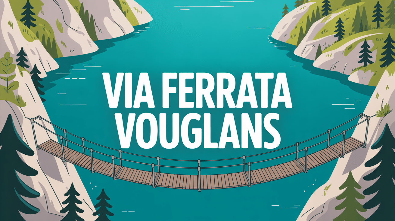 Illustration d'une passerelle suspendue via ferrata Vouglans au-dessus d'un lac