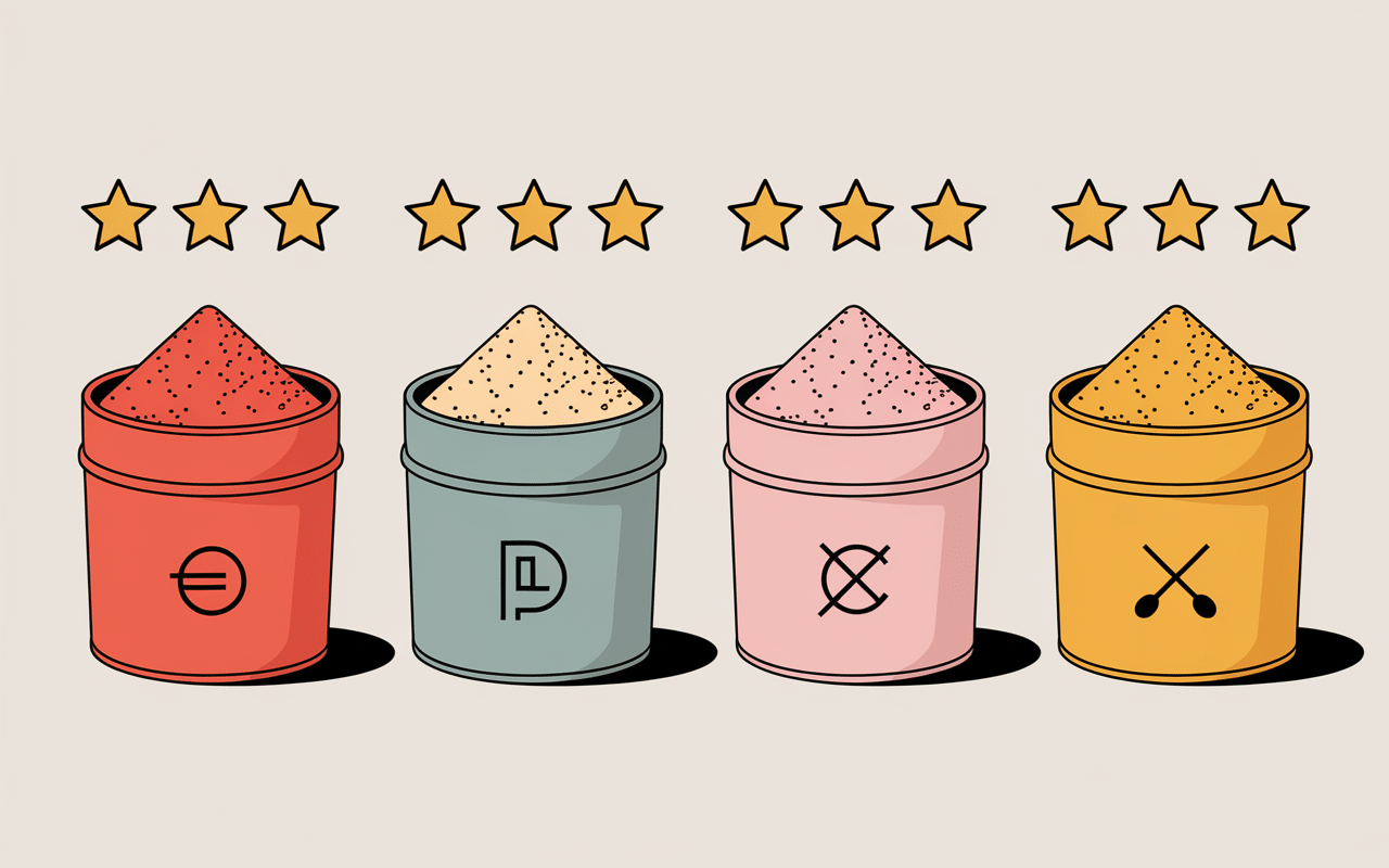 Différents types de whey protéine avec indicateurs de qualité