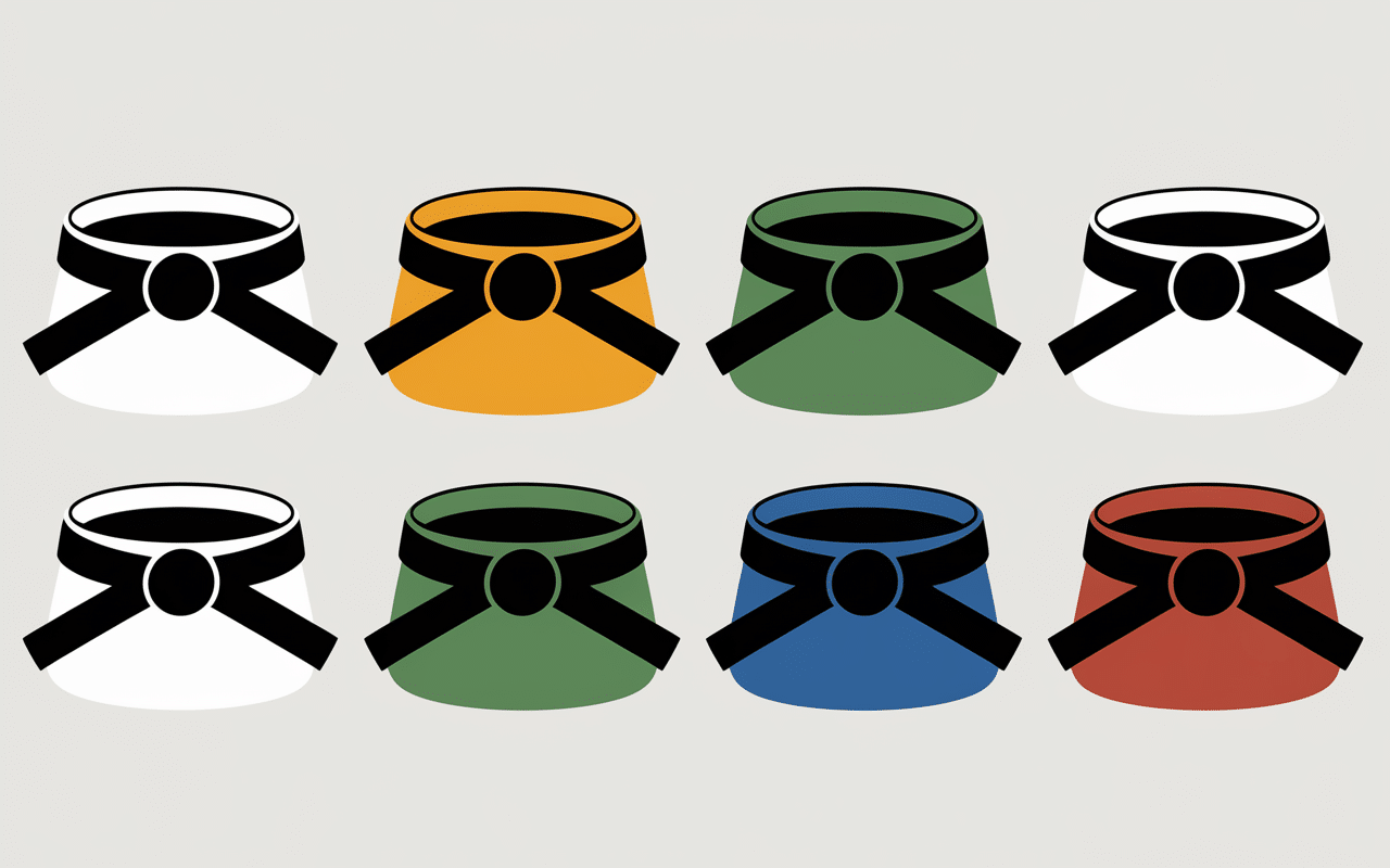 Ceintures judo alignées en couleurs