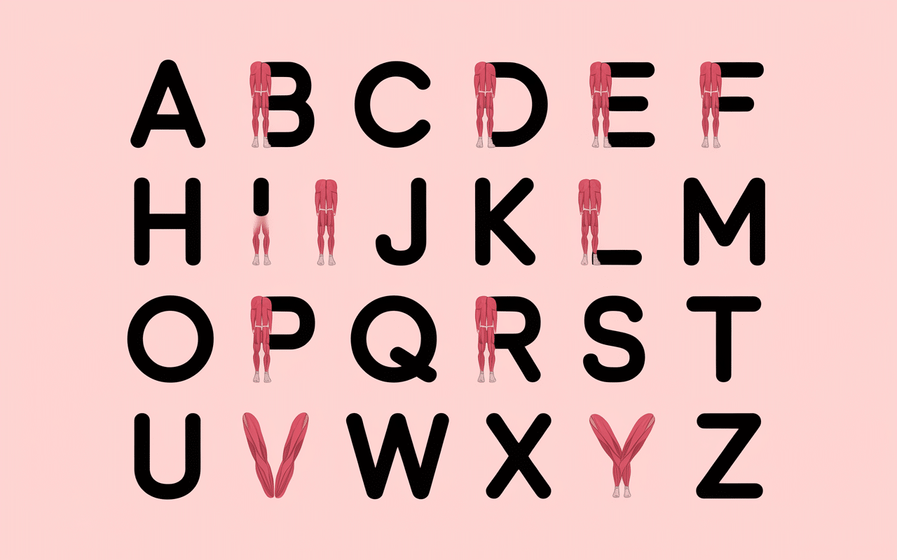 Tableau alphabétique des muscles avec illustrations