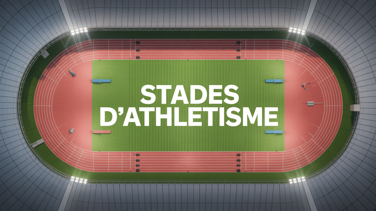 Vue aérienne d'un stade athlétisme avec piste rouge