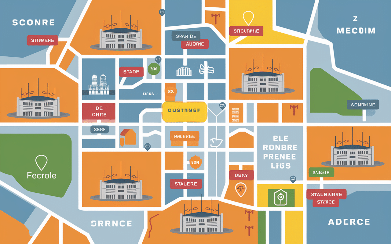 Carte des stades d'athlétisme en ville
