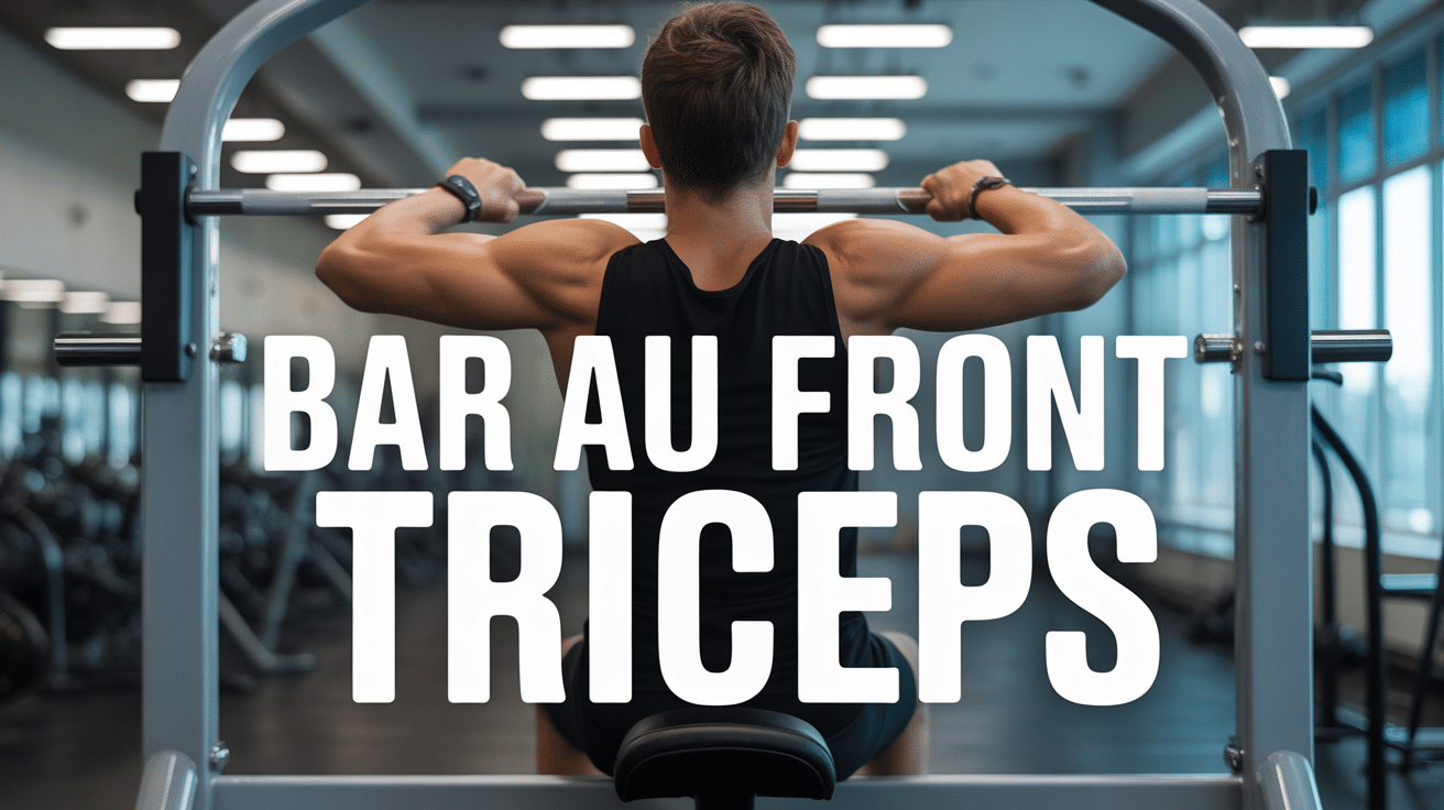 Bar au front triceps sur banc avec barre EZ en salle de sport