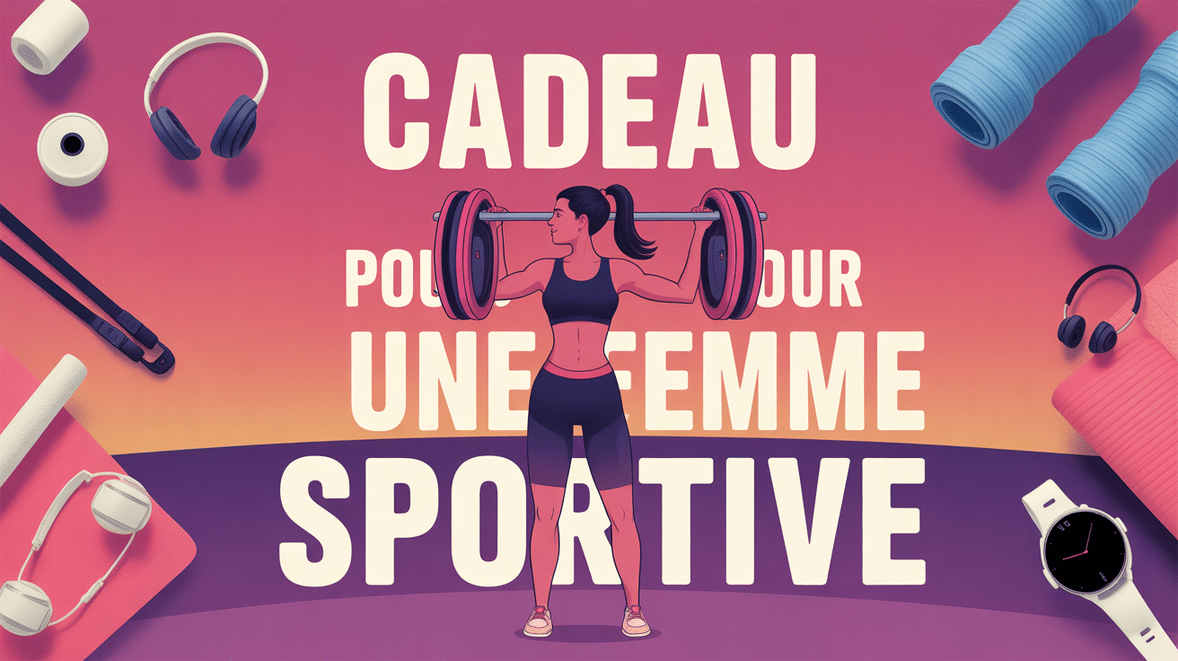 cadeau pour une femme sportive entourée d'accessoires sport