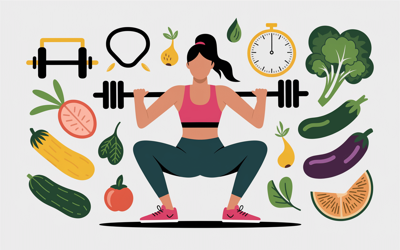 Femme squat icônes sport légumes comment perdre des cuisses en 3 jours