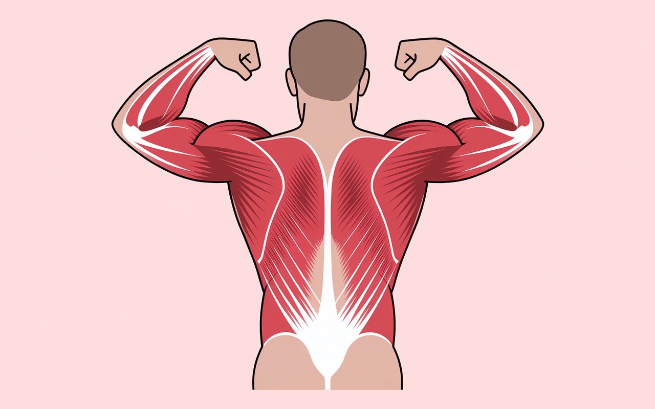 Exercice grand dorsal muscle schéma anatomique rouge