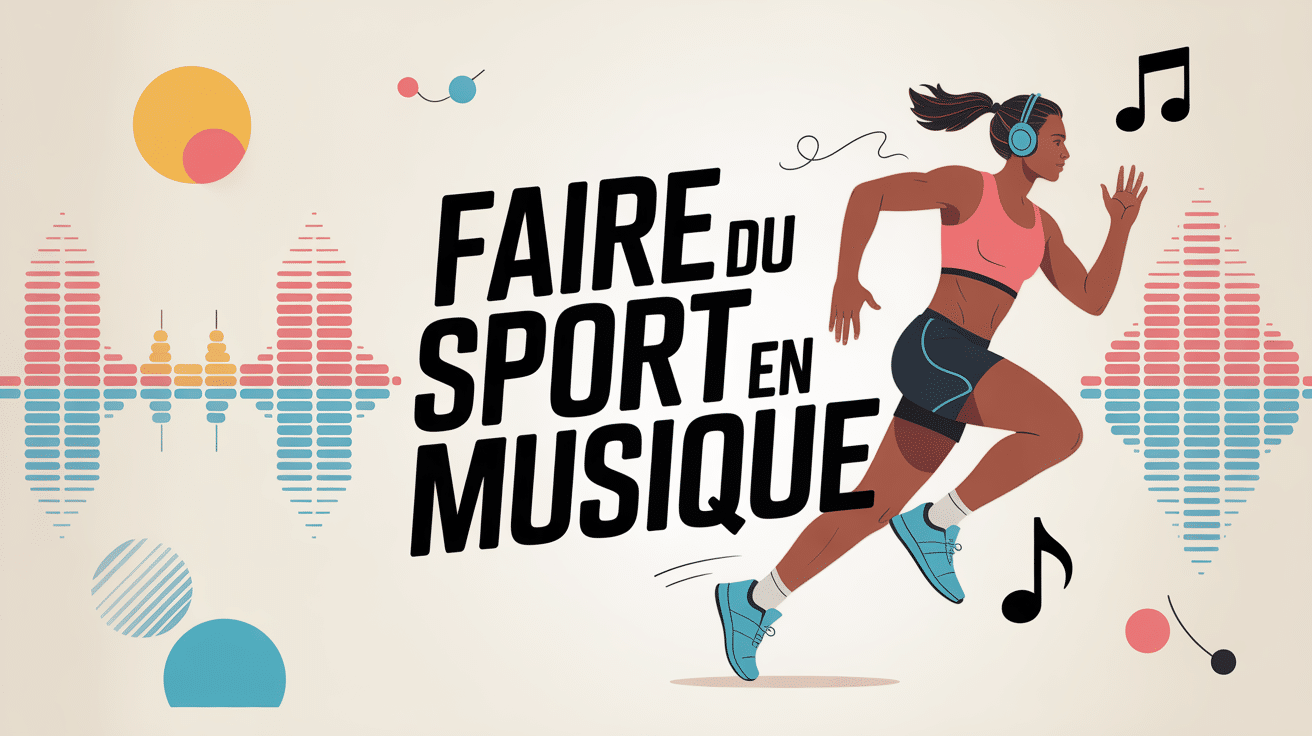 Faire du sport en musique visuel silhouette écouteurs ondes sonores