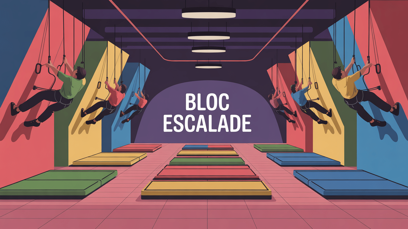 Salle de bloc escalade moderne avec grimpeurs