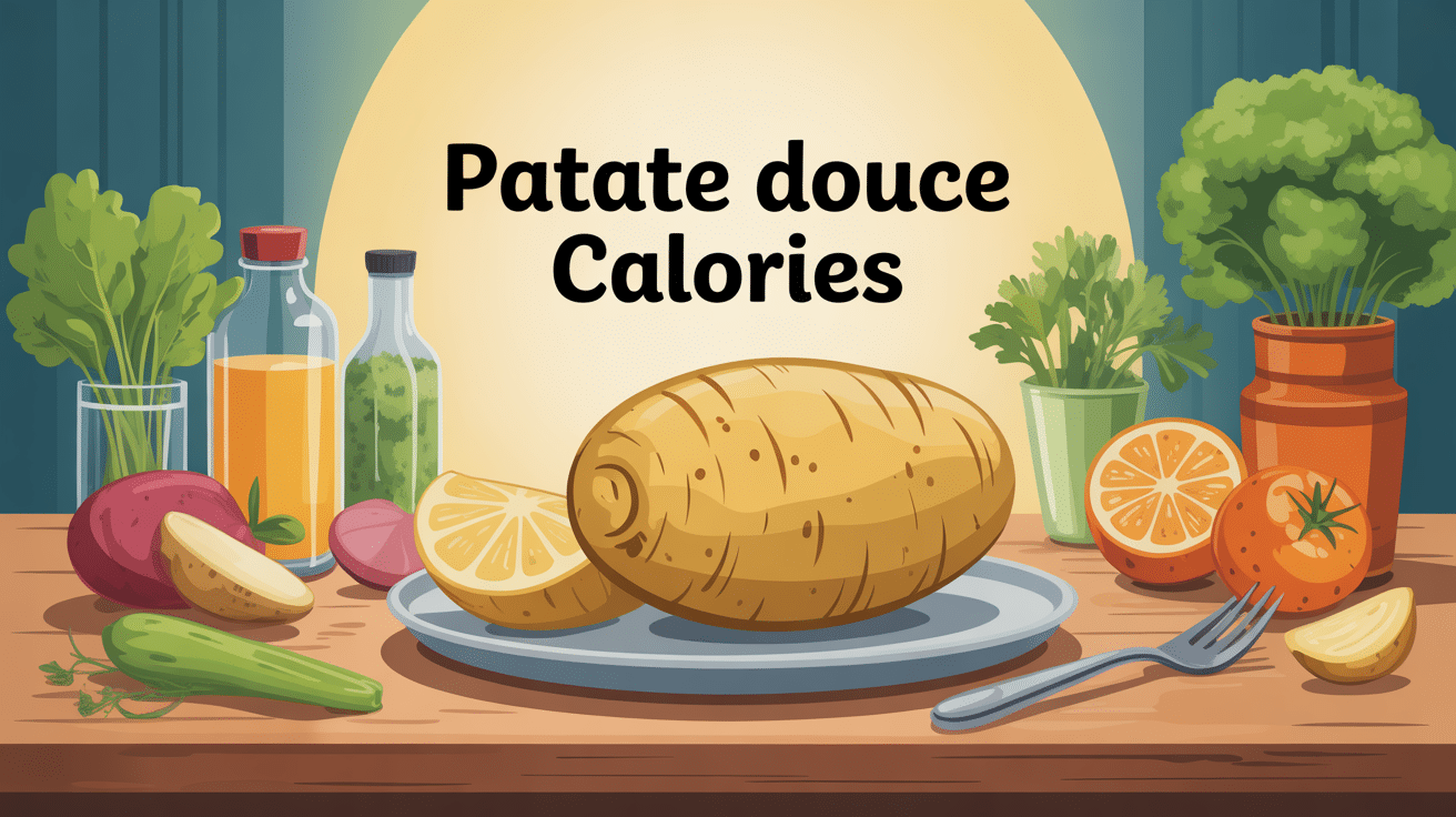 patate douce calories illustrée sur table équilibrée