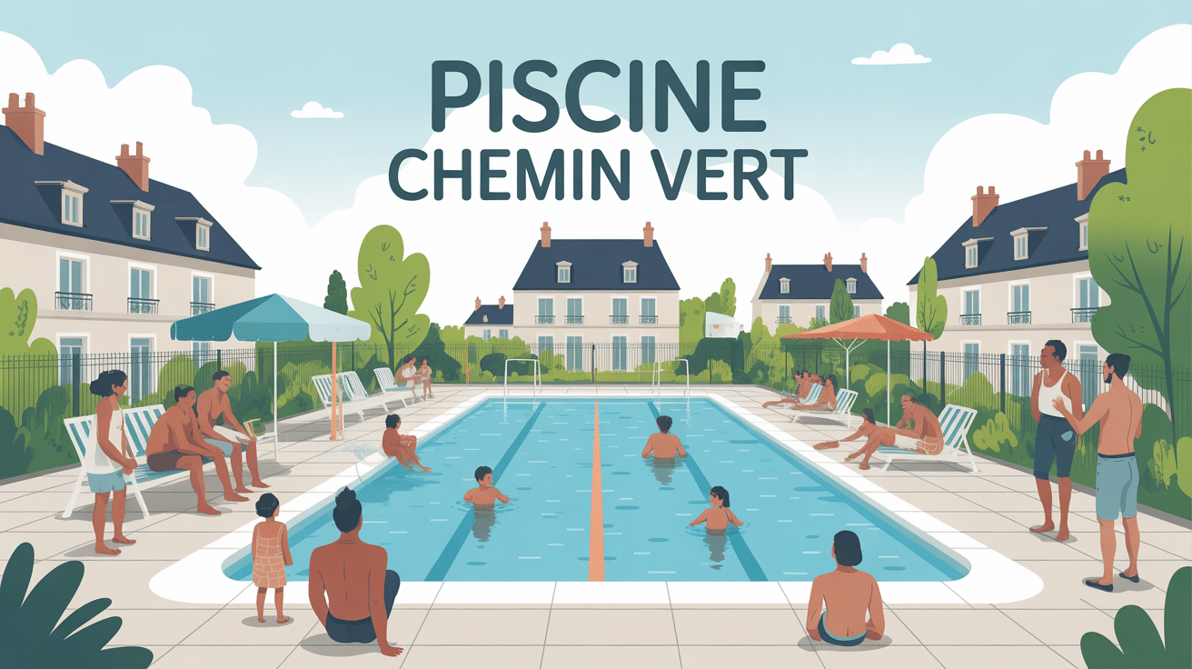 Vue stylisée de la piscine Chemin Vert à Calais, ambiance conviviale quartier résidentiel