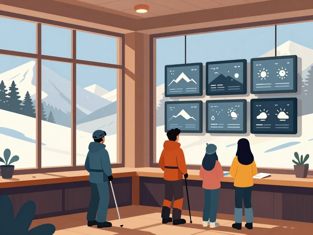 webcam les deux alpes skieurs consulte écran météo