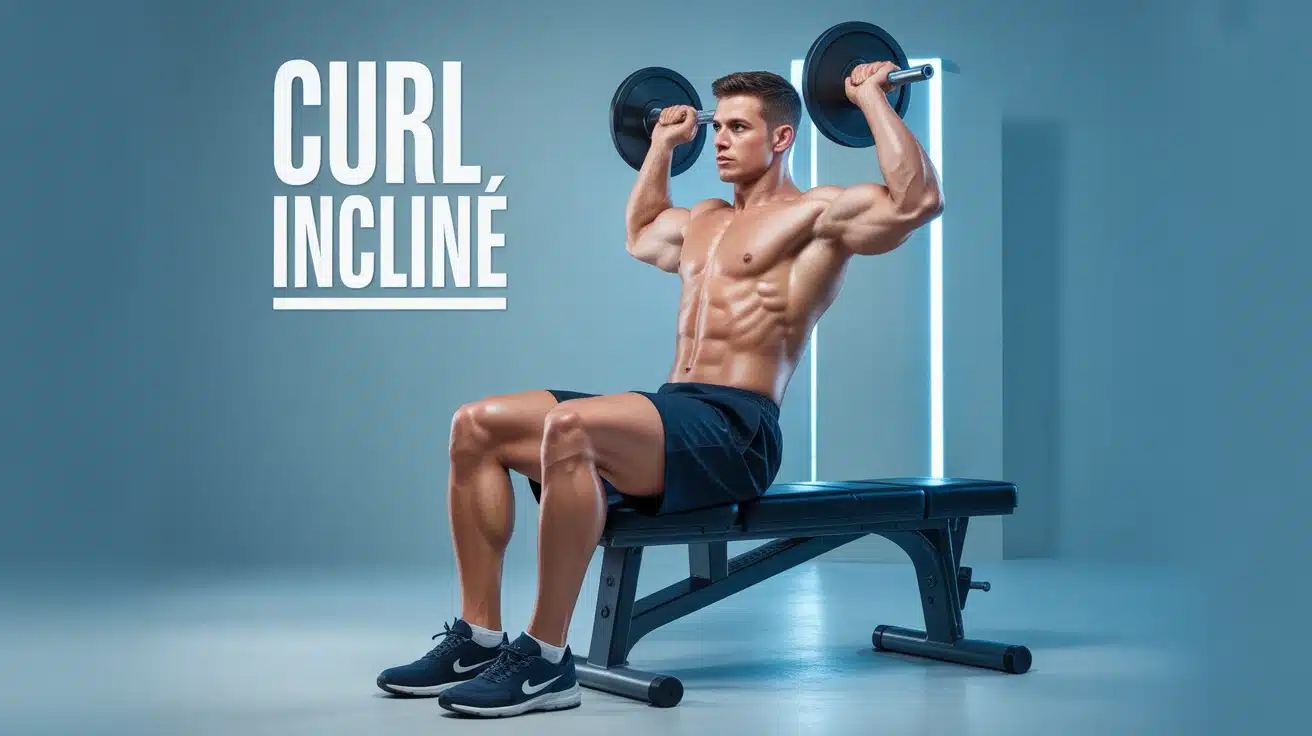 curl incliné sur banc, biceps en action