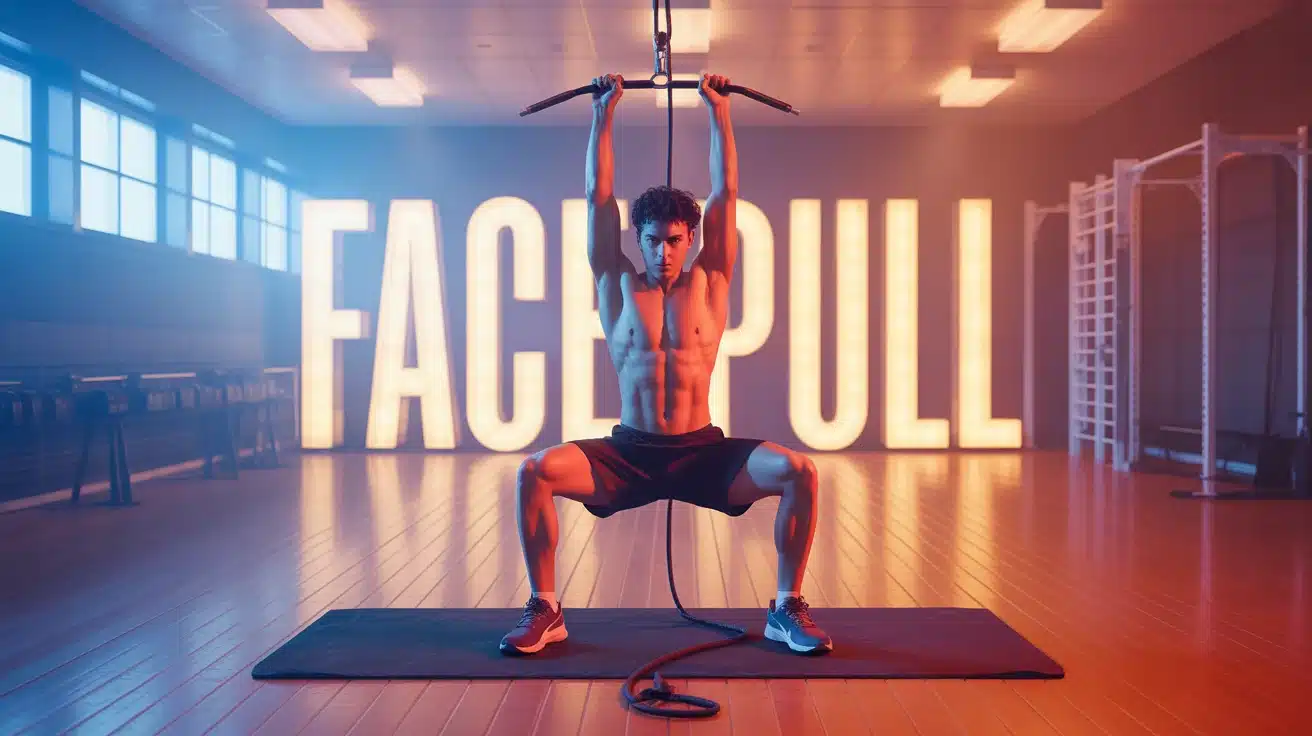 Athlète effectuant des face pulls en salle de sport