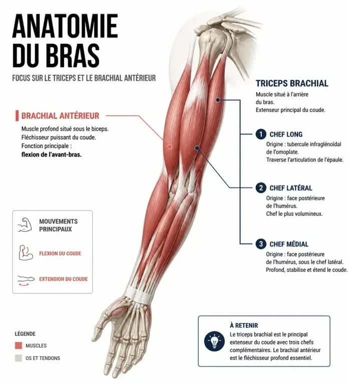 Schéma anatomique des muscles du bras pour avoir des gros bras en 1 mois