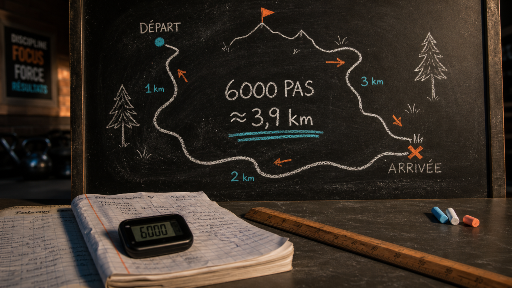 6000 pas en km : 4 km environ, sauf si votre foulée change tout