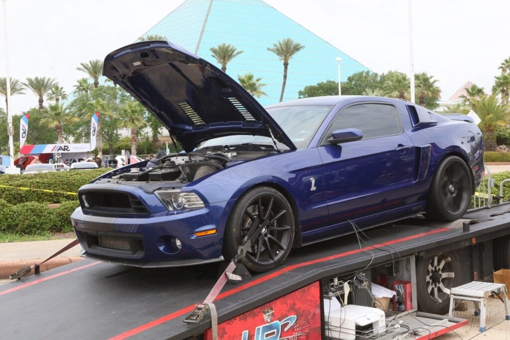 Blue Ford Mustang at Mustang Week Charlotte 2026 dyno challenge.