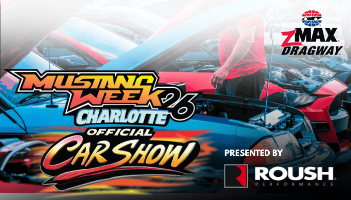 Mustang Week Charlotte 2026 car show with Ford Mustangs and attendees.