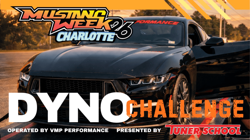 Black Ford Mustang at Mustang Week Charlotte 2026 Dyno Challenge event.