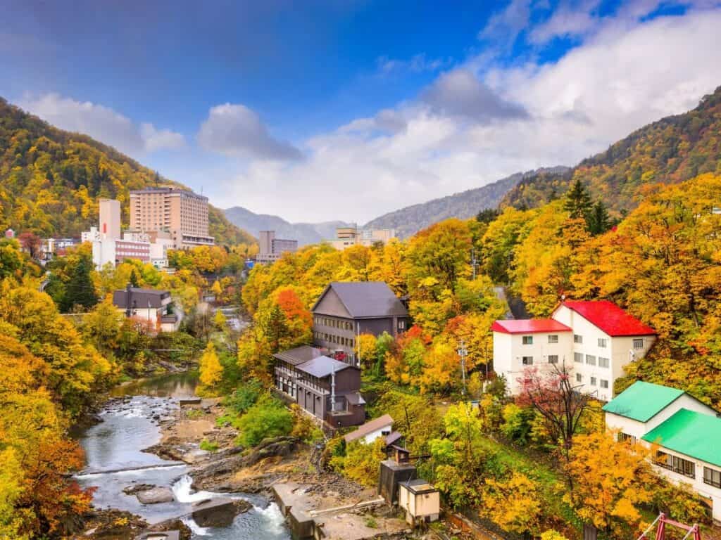 Autumn view in Jozankei onsen town, Hokkaido, Japan
