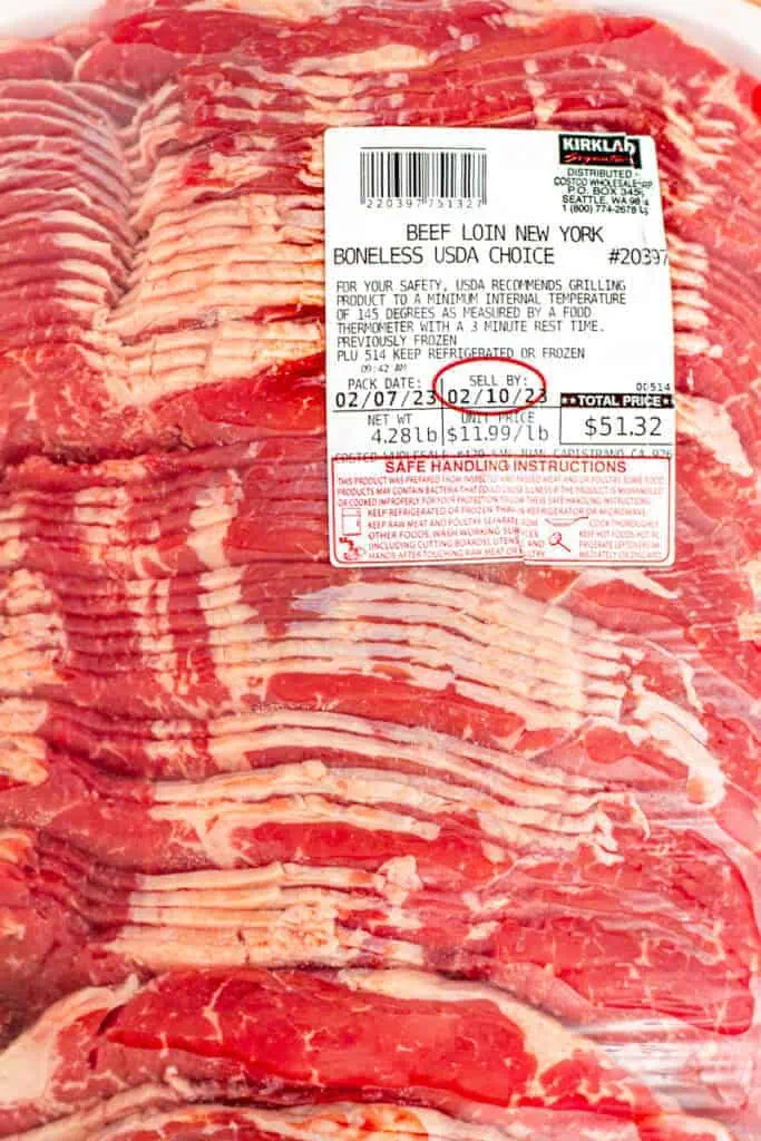 Sliced beef that can be used for bulgogi - purchased at Costco (sliced beef loin New York)